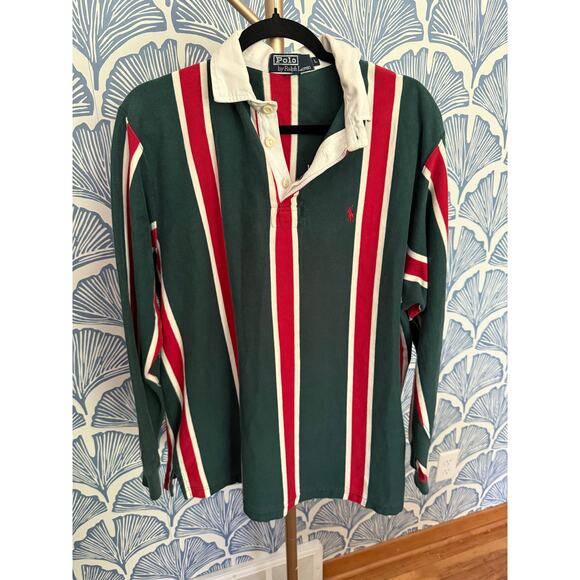 Polo Ralph Lauren Other - Vintage 90s Polo Ralph Lauren Red & Green Rugby Long Sleeve, Large